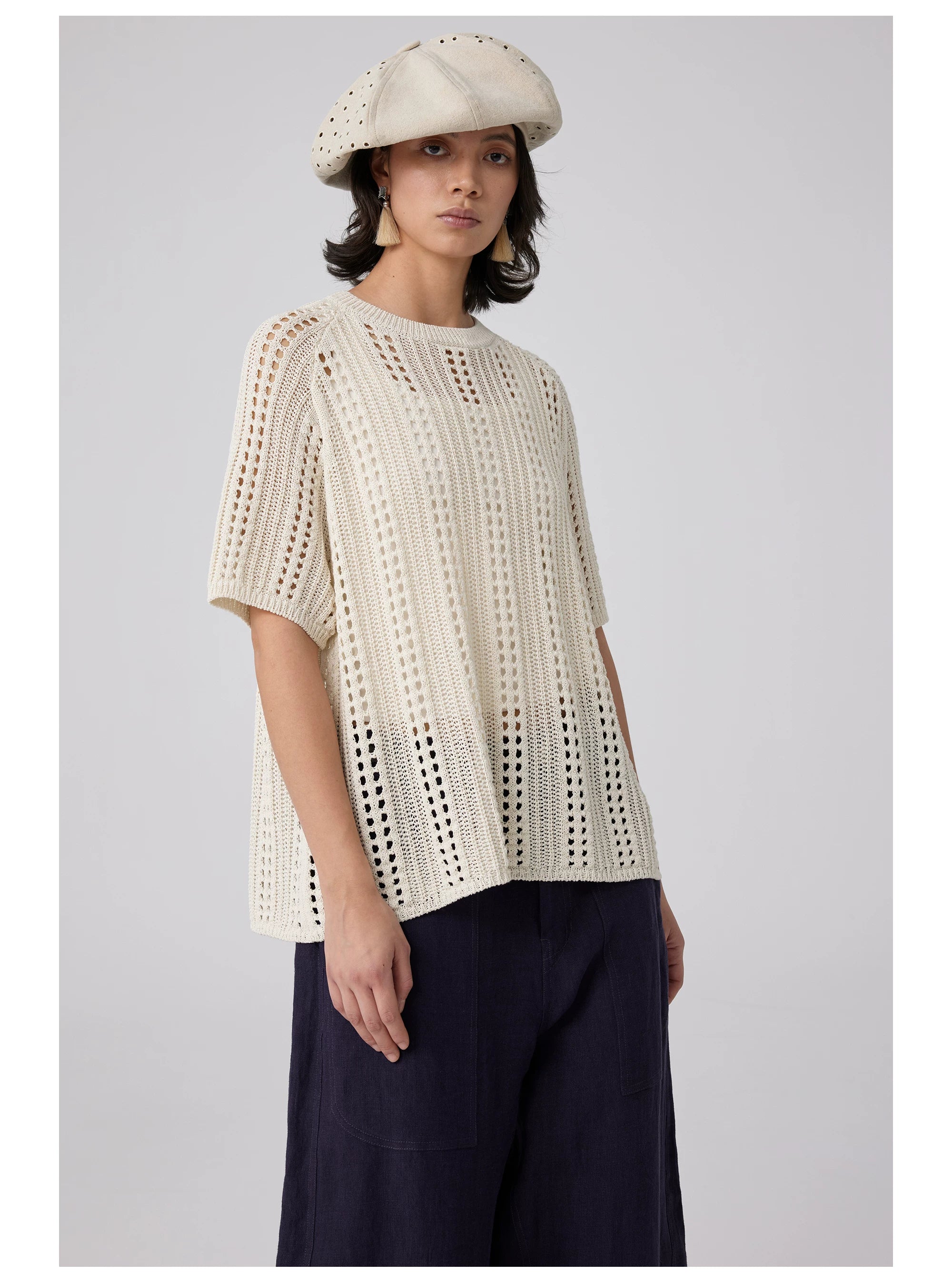 Open-Knit Short-Sleeve T-Shirt