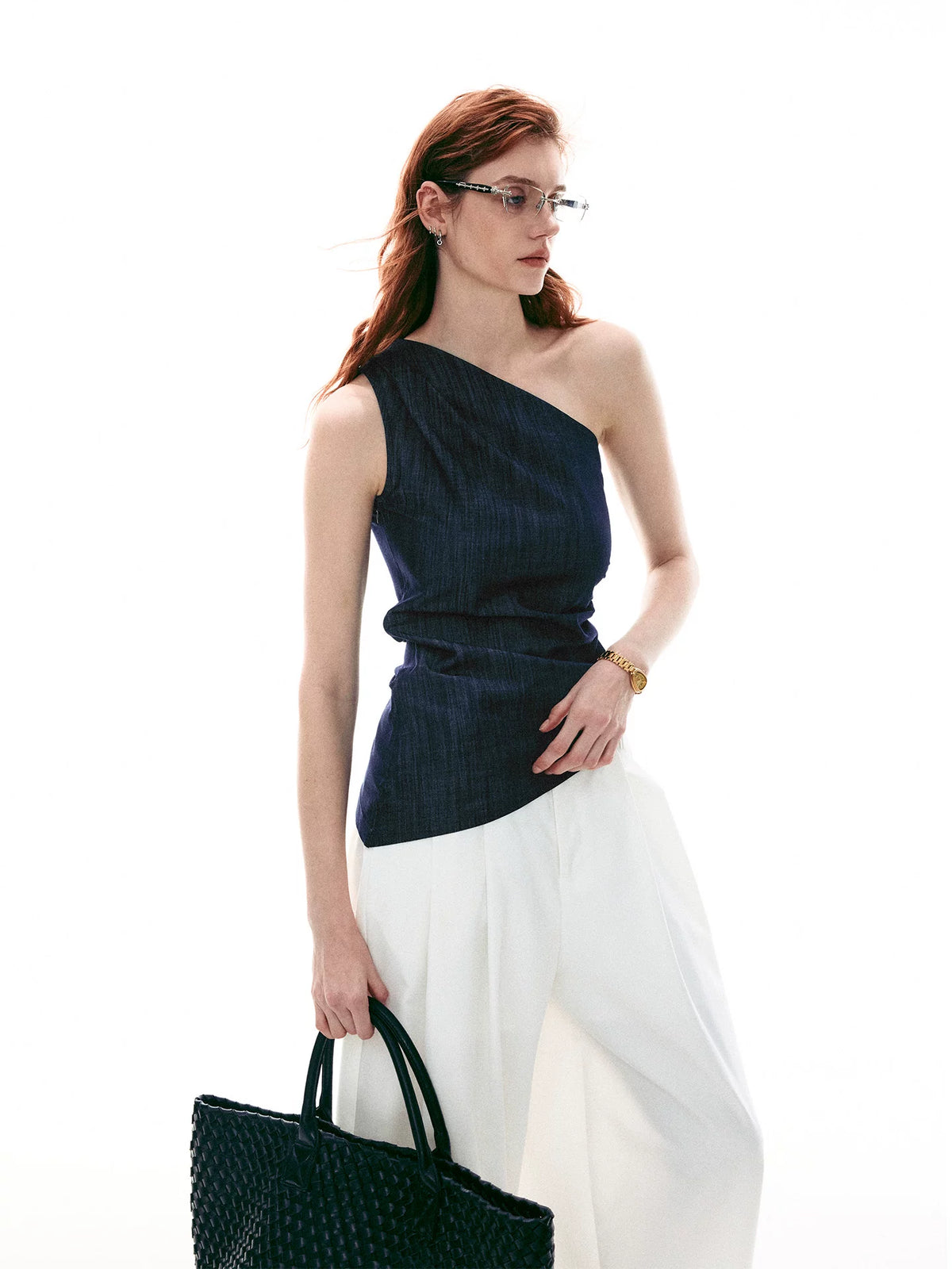Midnight Meridian One-Shoulder Draped Top