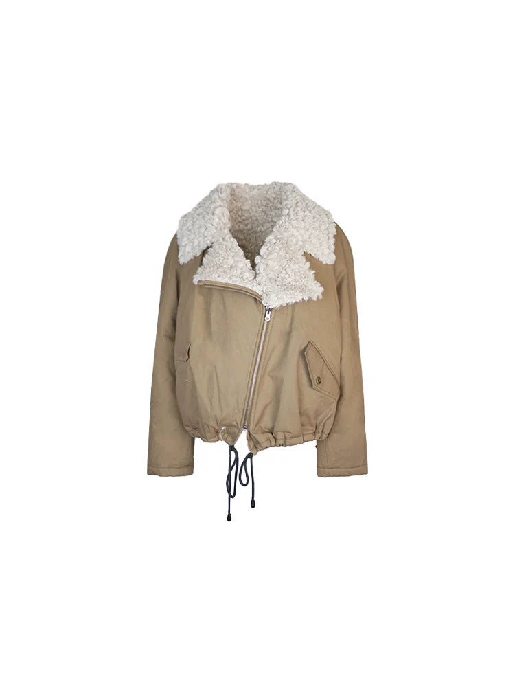 Khaki Aviator Jacket with Shearling Collar