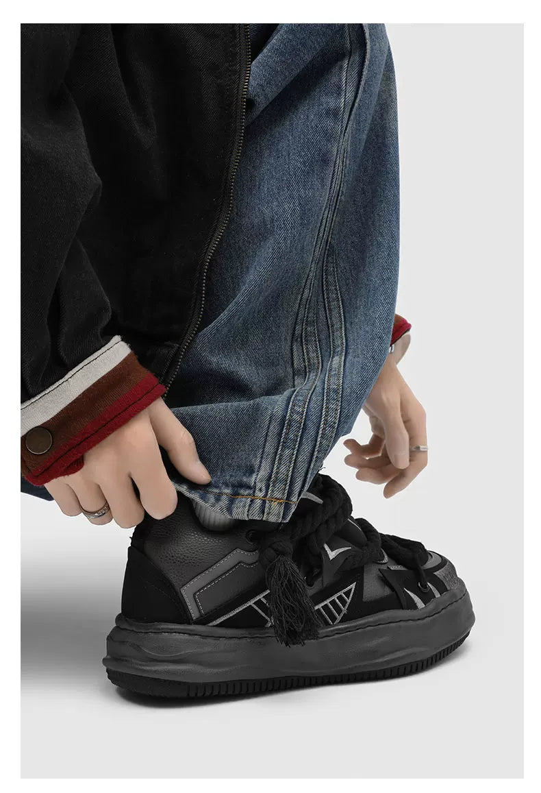 Distressed Rope-Lace Chunky Sneakers