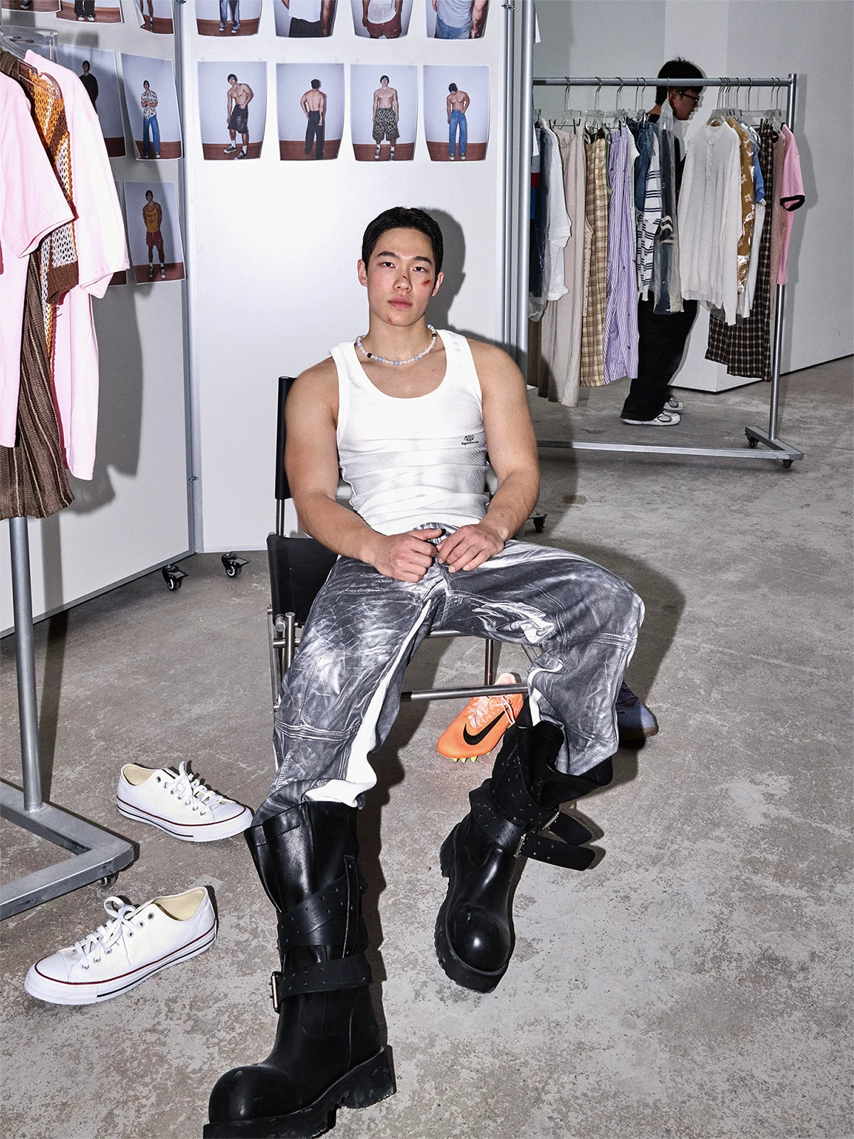 Monochrome Marble Contrast Panel Pants