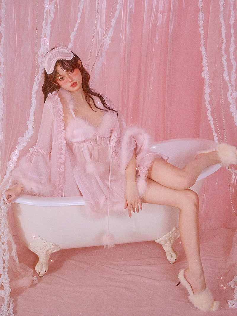 Pink Chemise And Robe Sleepwear Set - chiclara