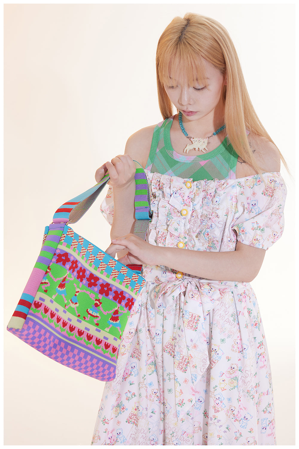 Rainbow Knit Pattern Shoulder Bag