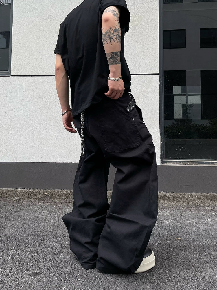 Wrinkle Curved Midnight Black Cargo Pants