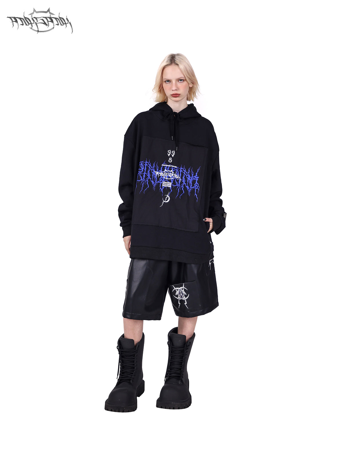 PINKSPINK Gothic Electric Hoodie - Black with Blue Accents