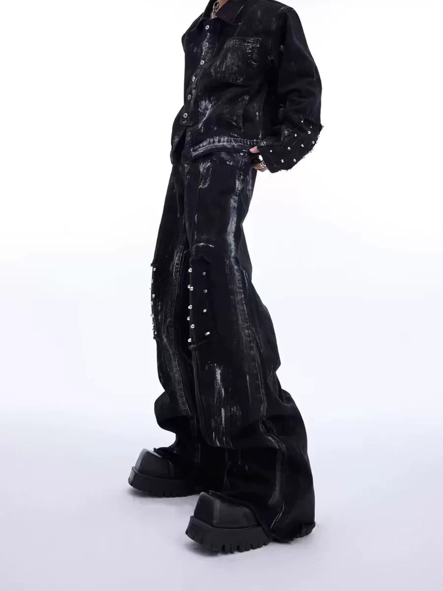 Black Studded Flare Denim Jeans