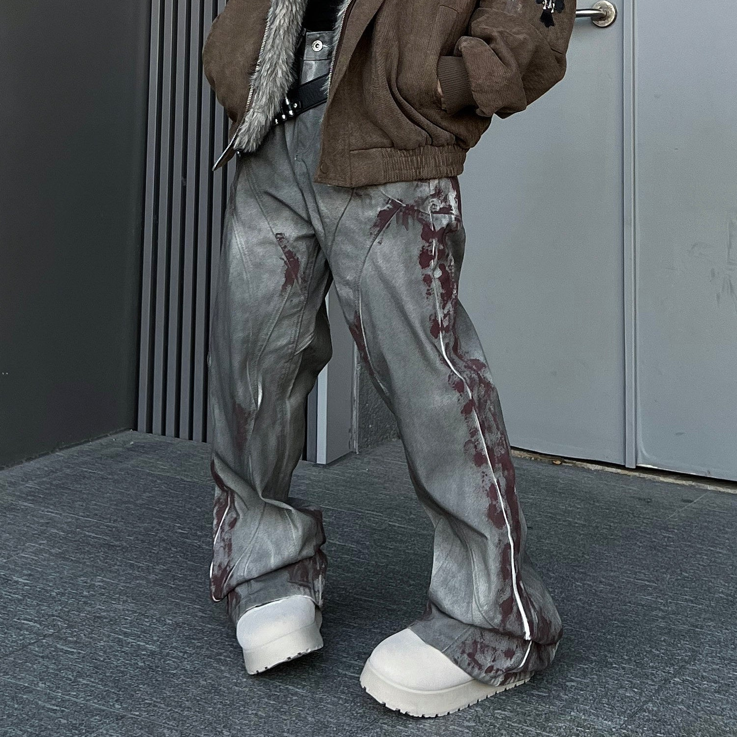 Men's Washed Patchwork Deconstructed Flared Jeans