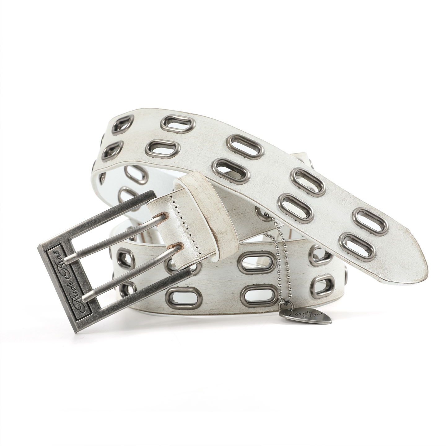 White Industrial Grommet Buckle Belt