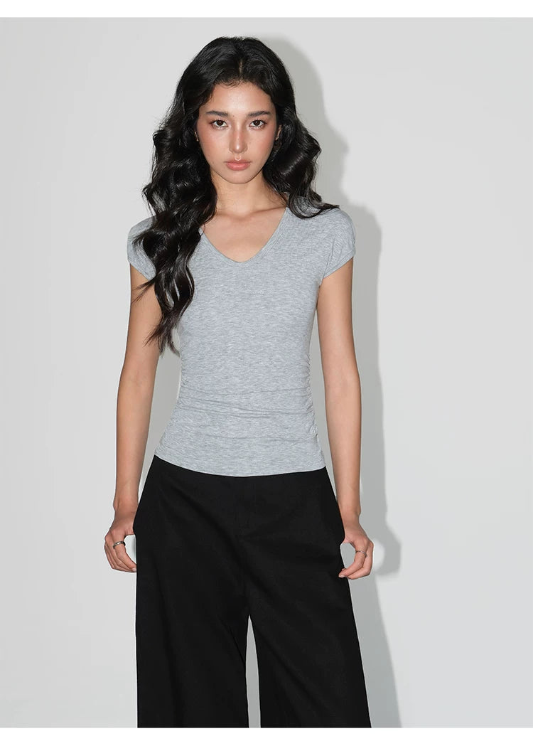Soft Curve Ruched V‑Neck Tee