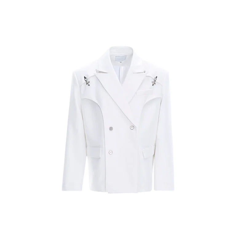 Double-Breasted Blazer with Cross Pins