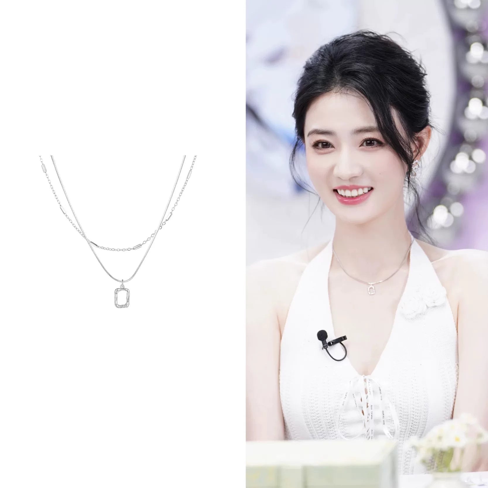 Layered Mini Frame Pendant Necklace - Silver