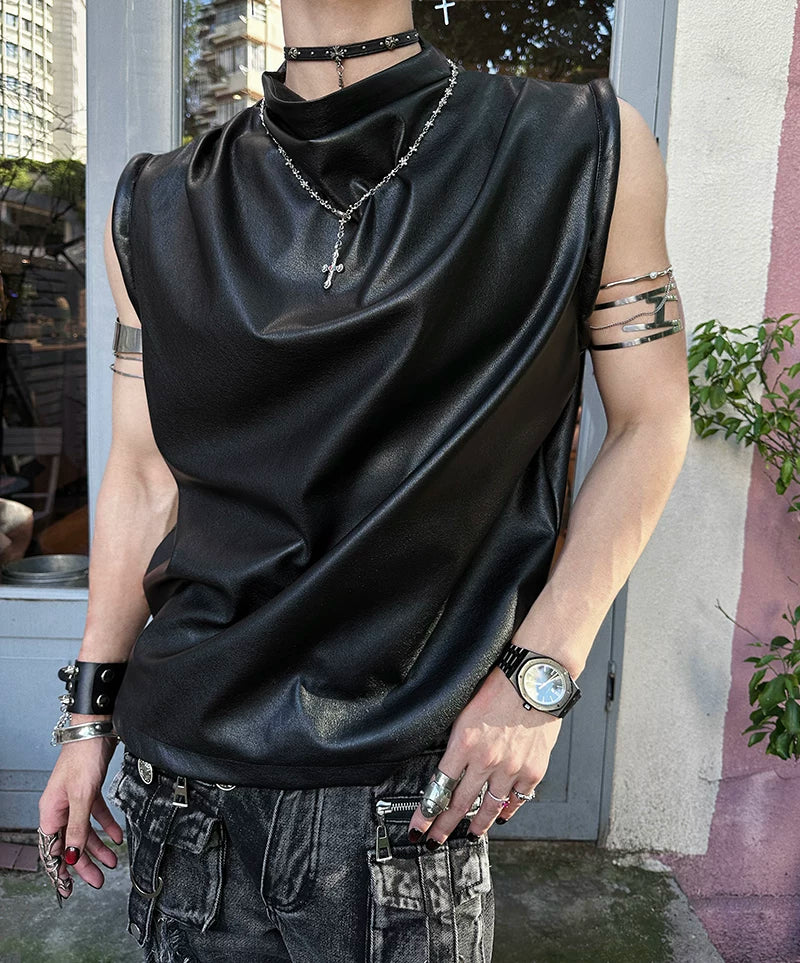 Obsidian Drape Faux-Leather Tank