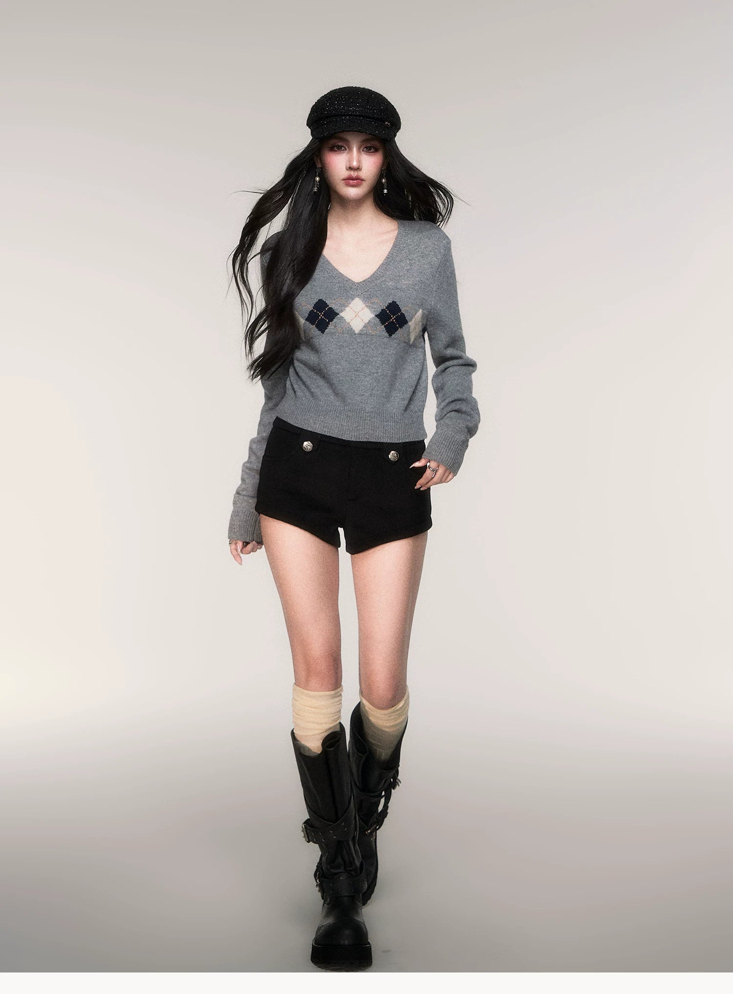 Argyle Muse Cropped Knit Sweater