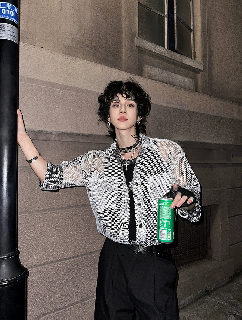 Mesh Button-Up Shirt