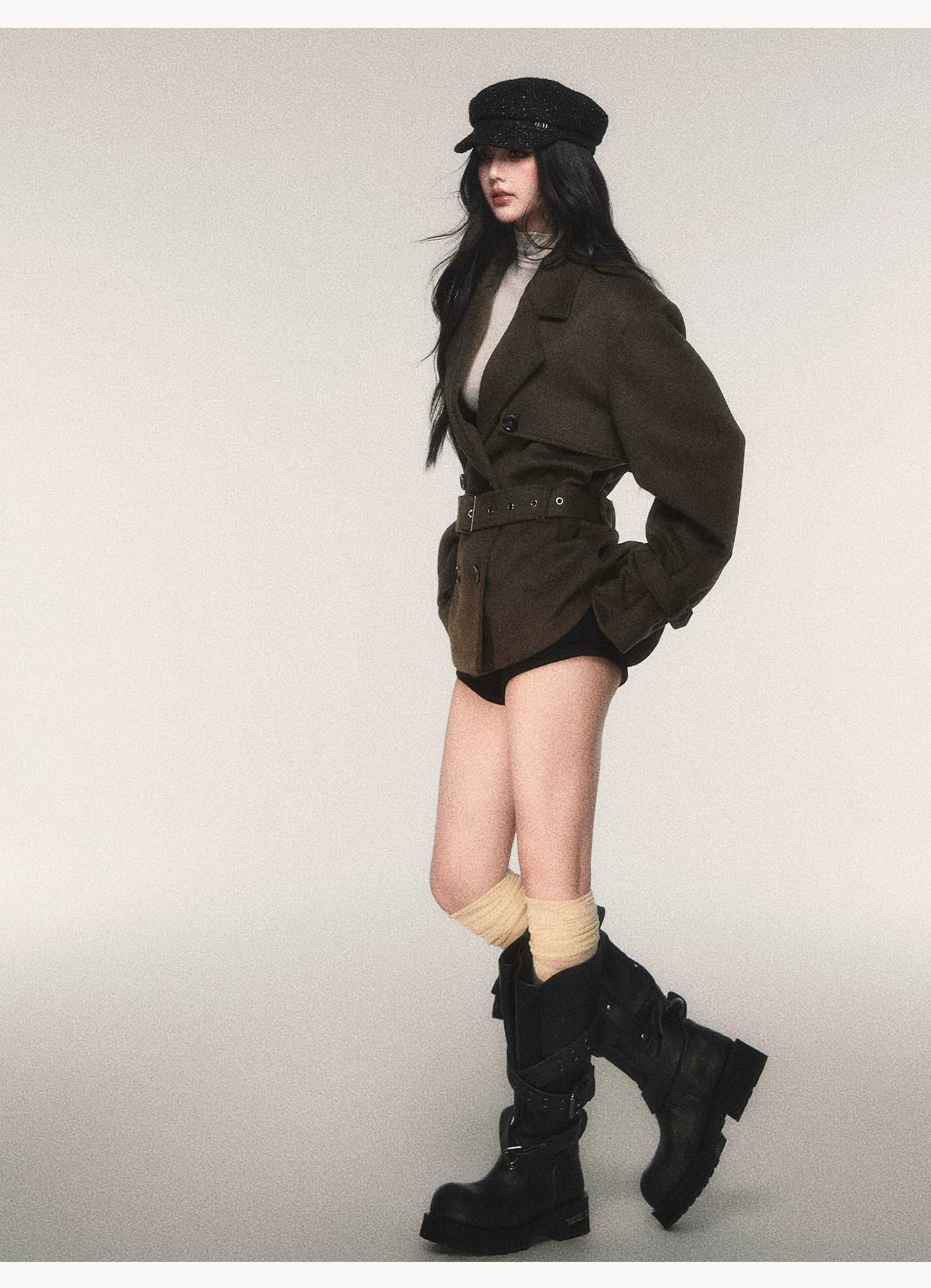 Ember Brigade Belted Peacoat