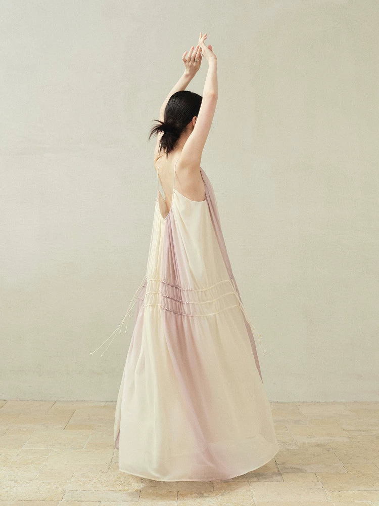 Gradient Drawstring Maxi Slip Dress
