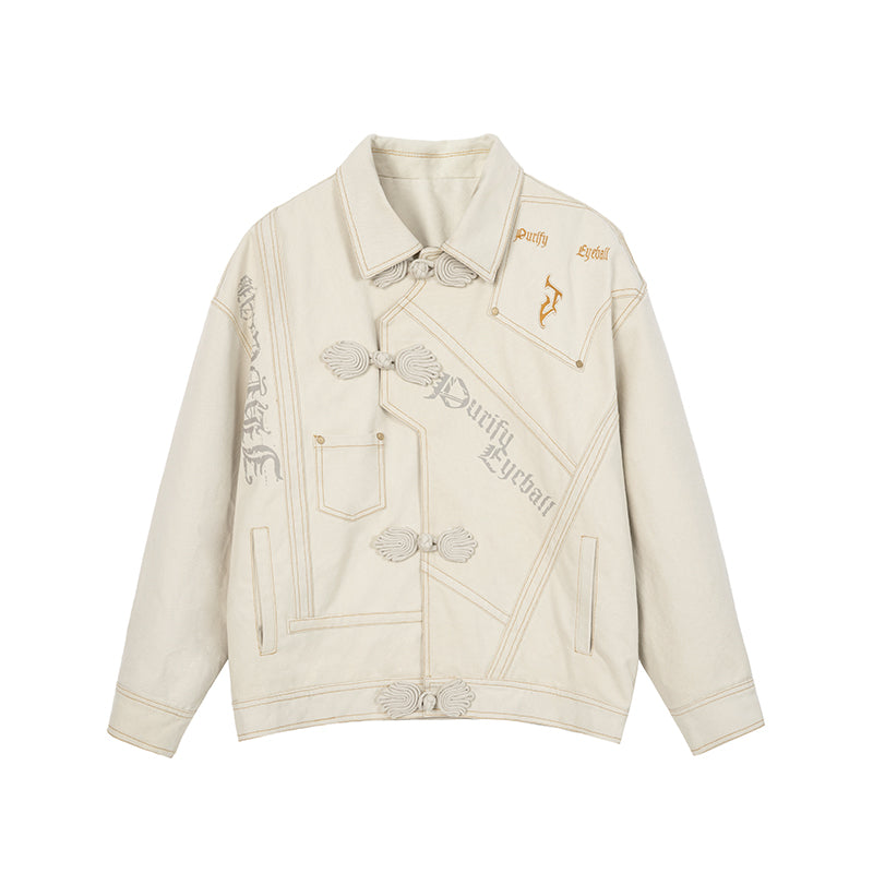 Short Jacket with Coil Buckle Lapel and Embroidery - chiclara