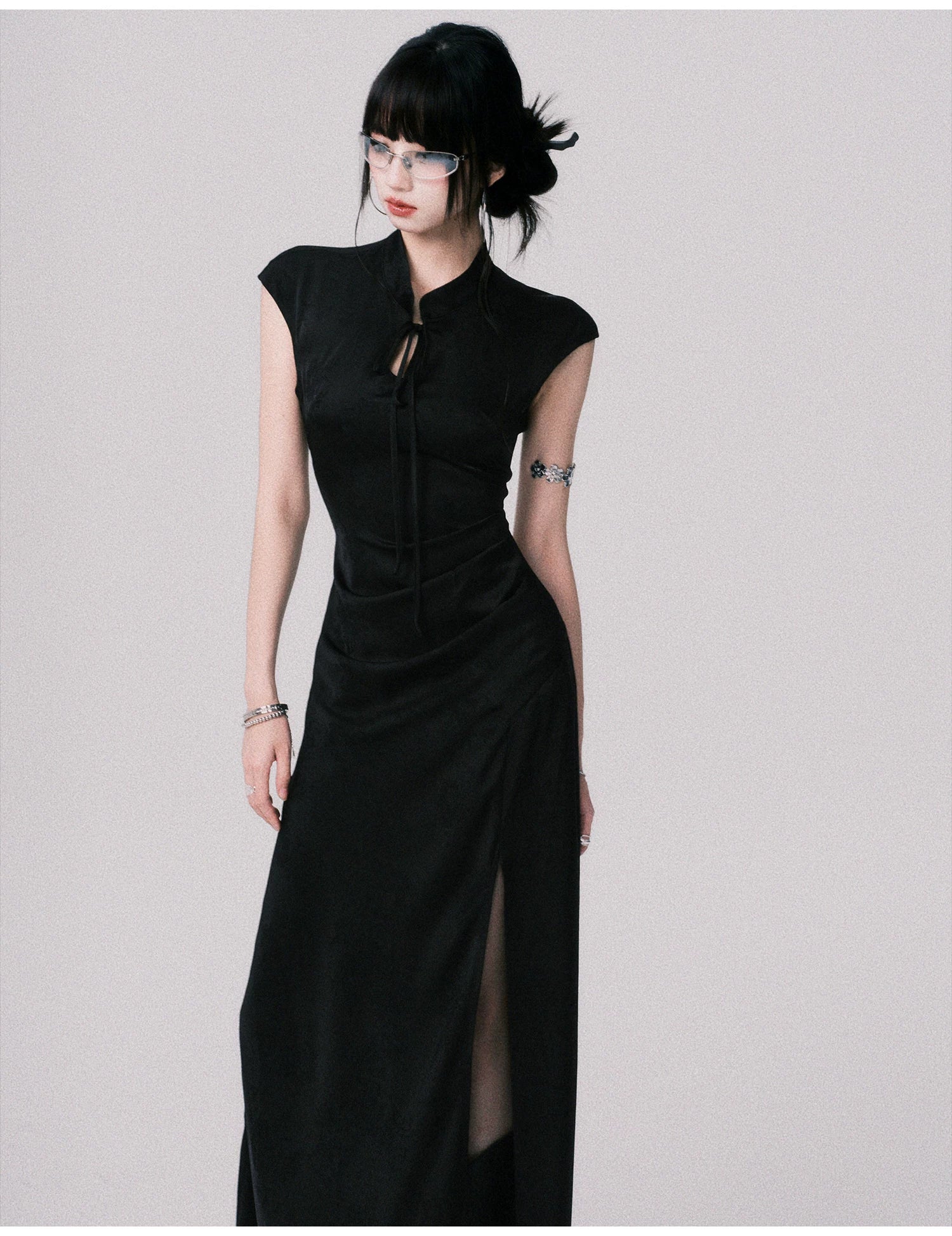 Midnight Cipher Cheongsam Maxi Dress
