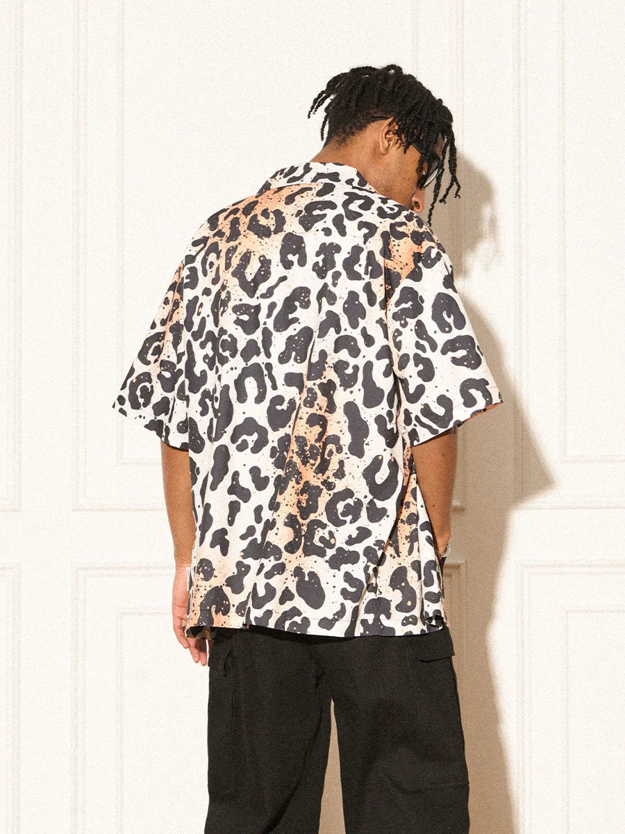 Wild Leopard Print Short Sleeved Shirt - chiclara