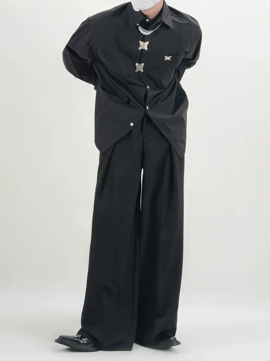 Ultra Wide-Leg Buckle Pleated Trousers