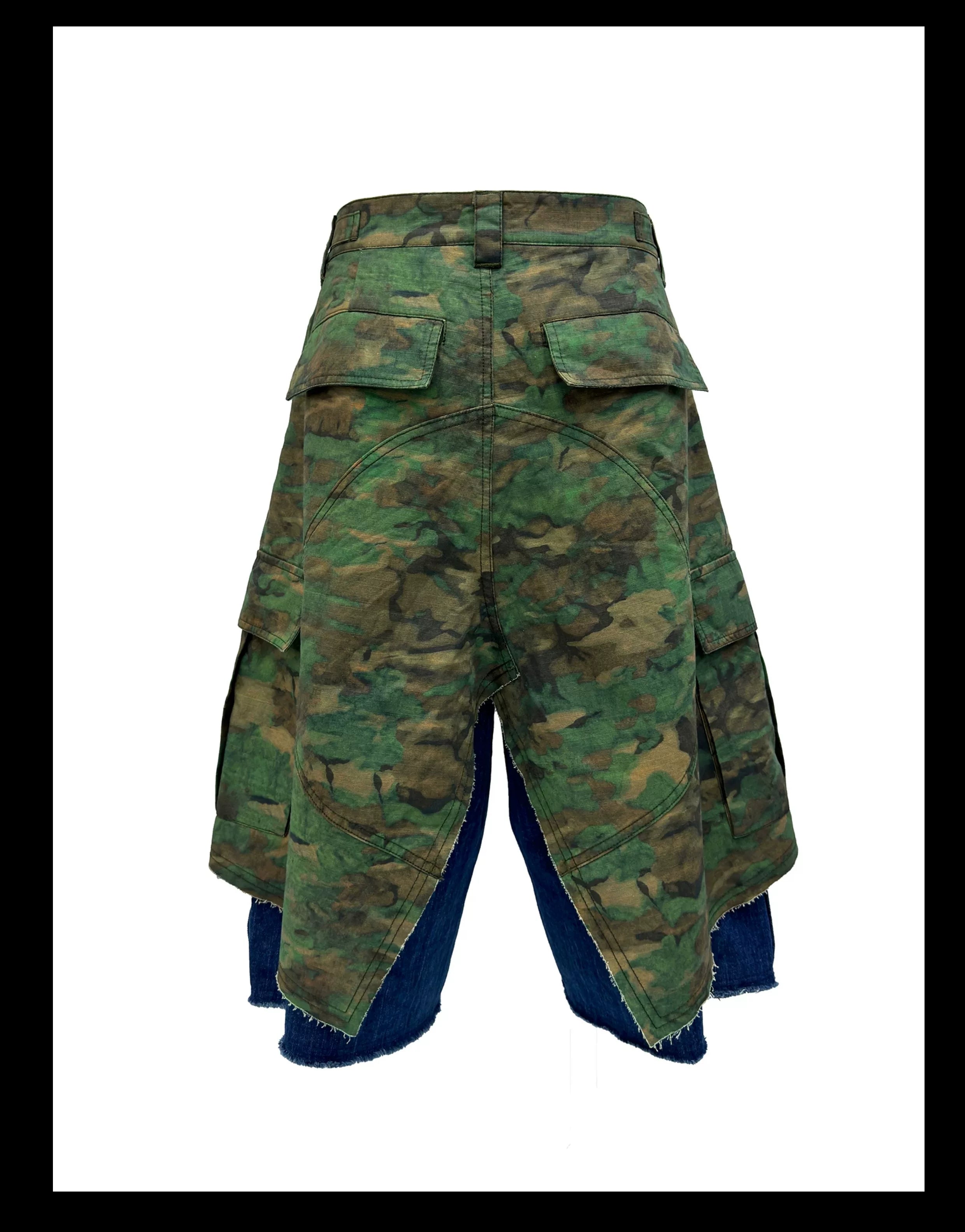 Cavalier Splice Camo-Over Denim Shorts
