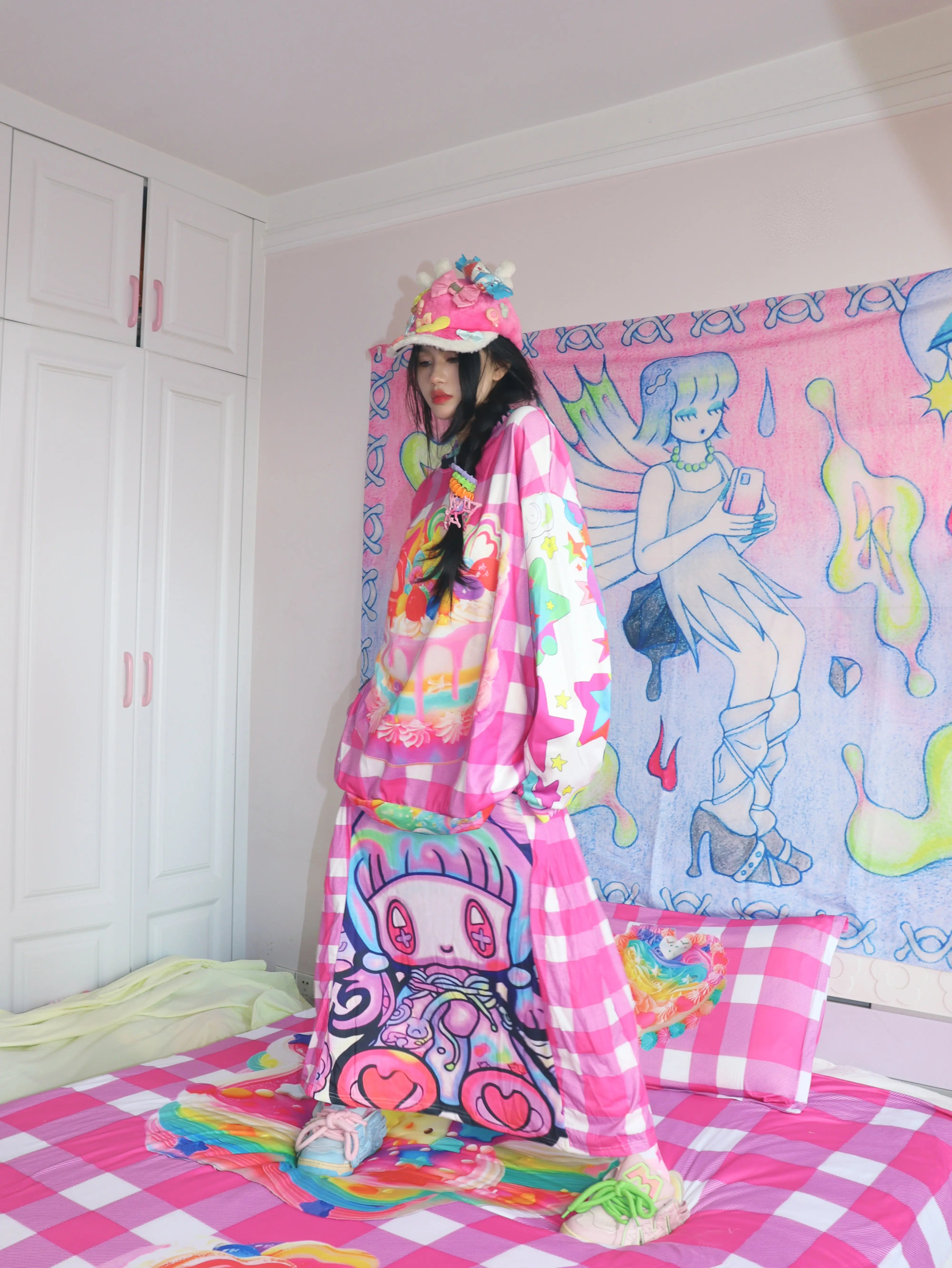 Rainbow Cake Gingham Oversized Sweater
