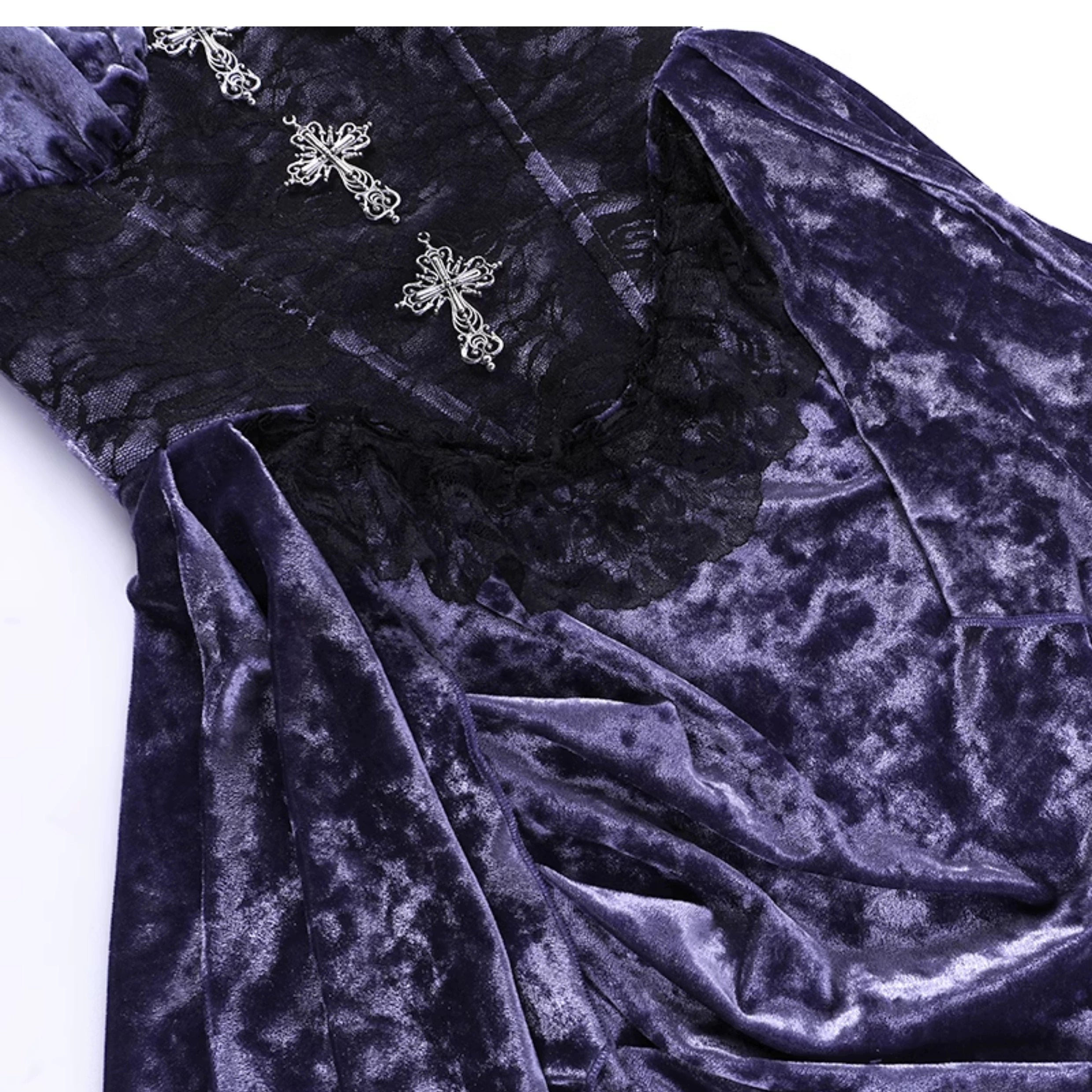 Wannathis Gothic Velvet Corset Dress Set - Purple High-Low Gown With Lace Trim And Black Lace Bolero