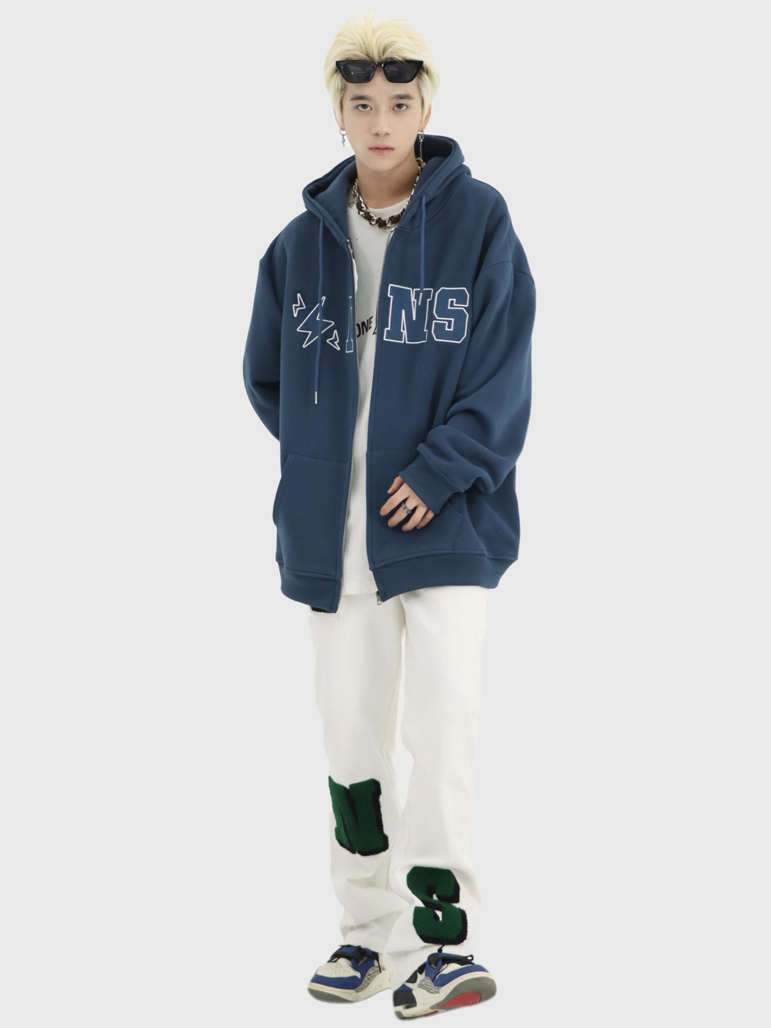 Oversized Logo Zip-Up Jacket - chiclara