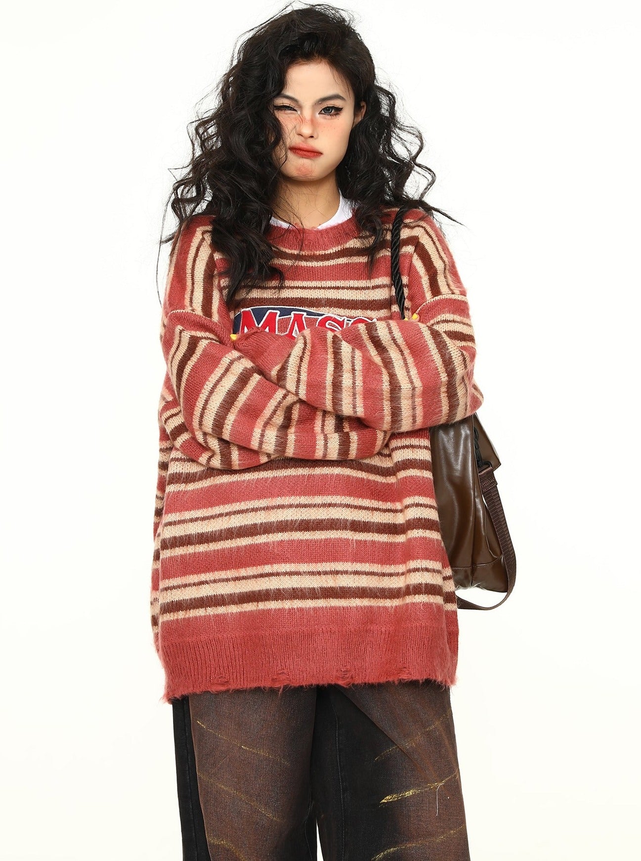 MASS SERENDIPITY Oversized Striped Knit Sweater