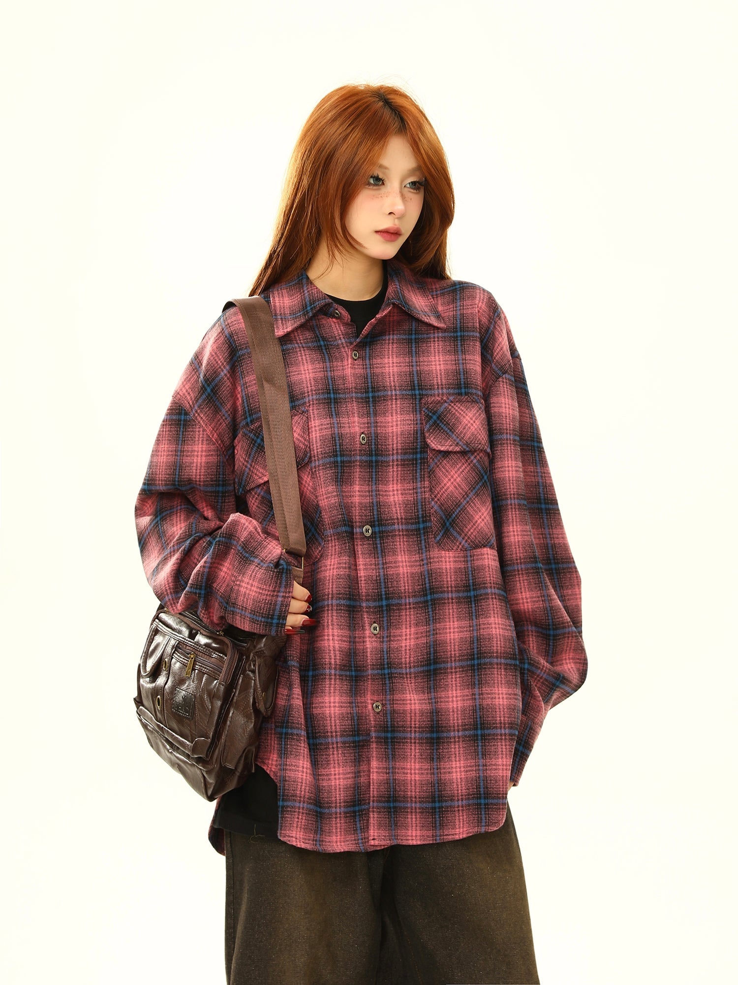 Retro Oversized Plaid Flannel Shirt