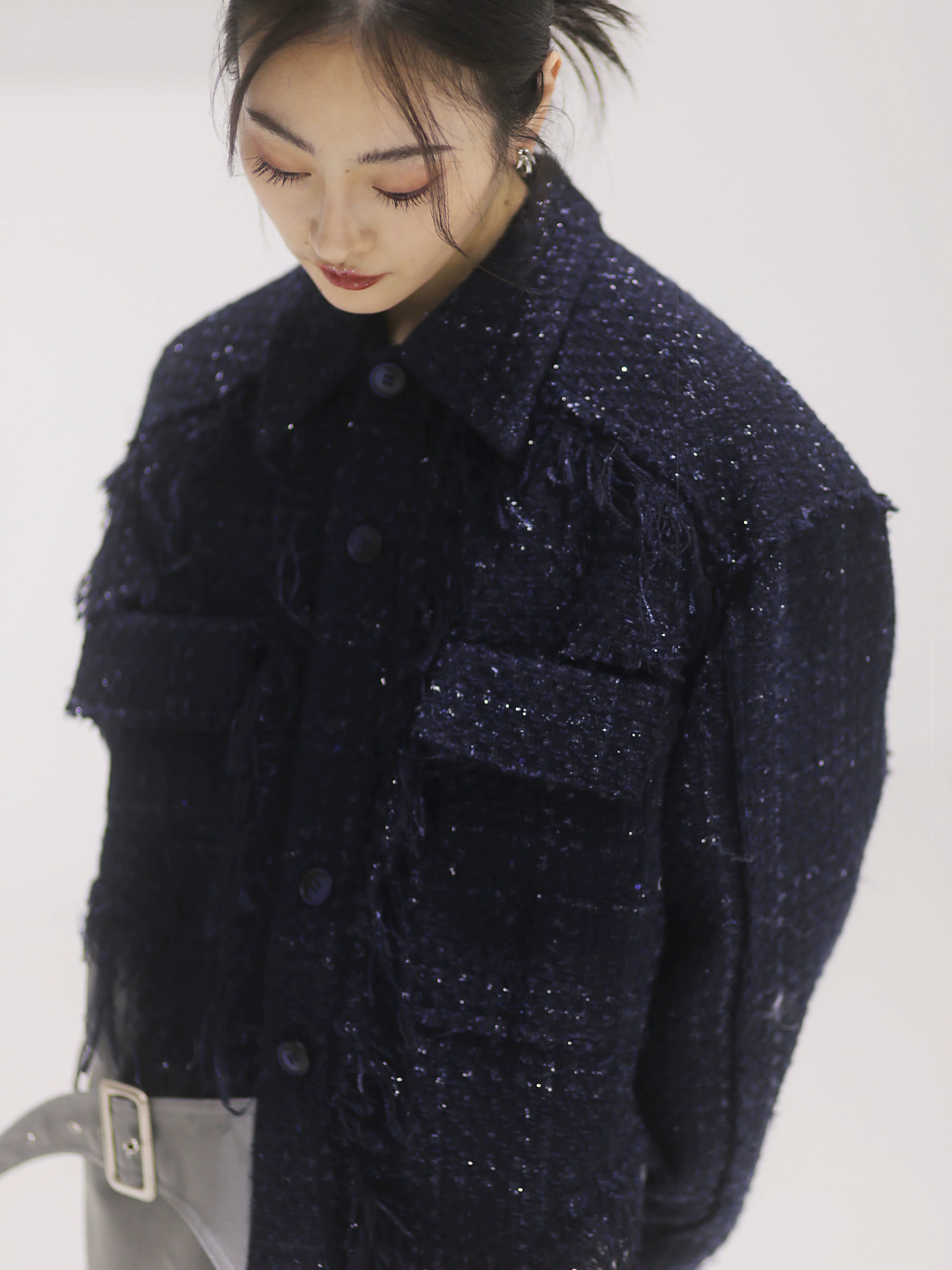 Midnight Fringe Cropped Tweed Jacket