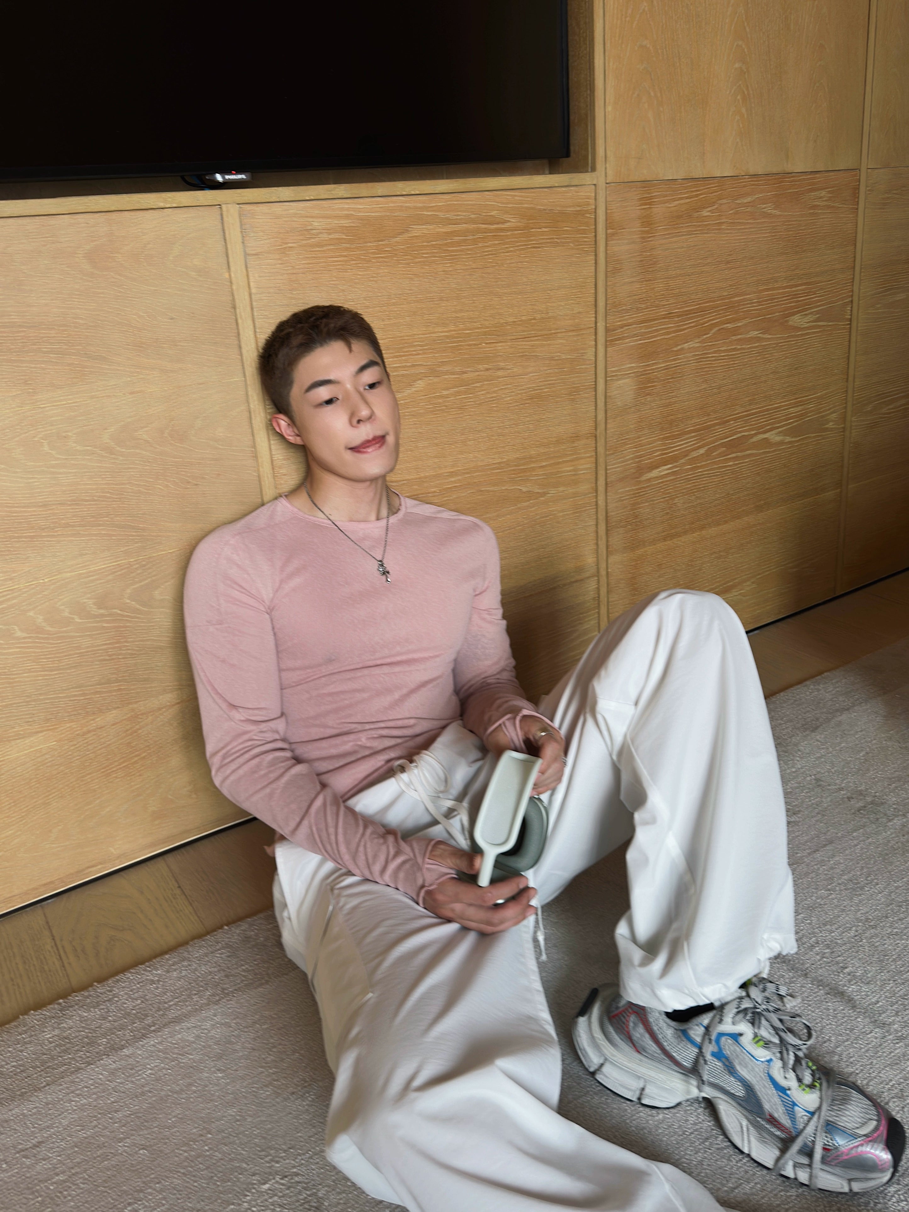 Pink Long Sleeve Cotton Crewneck Shirt