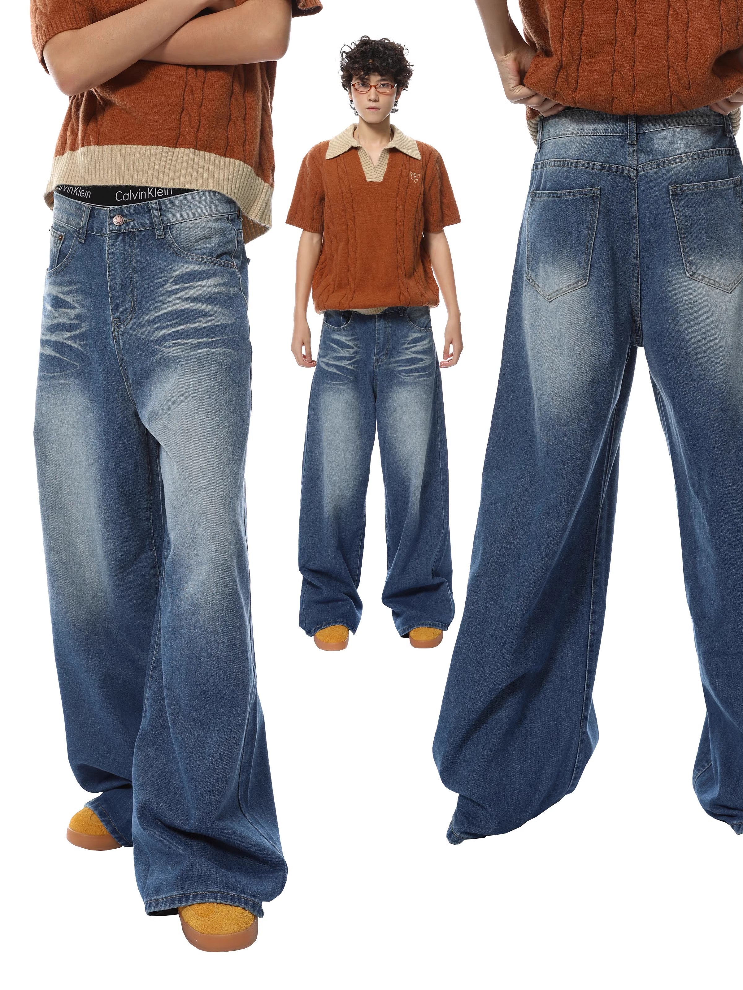 Oceanic Waves Wide-Leg Jeans