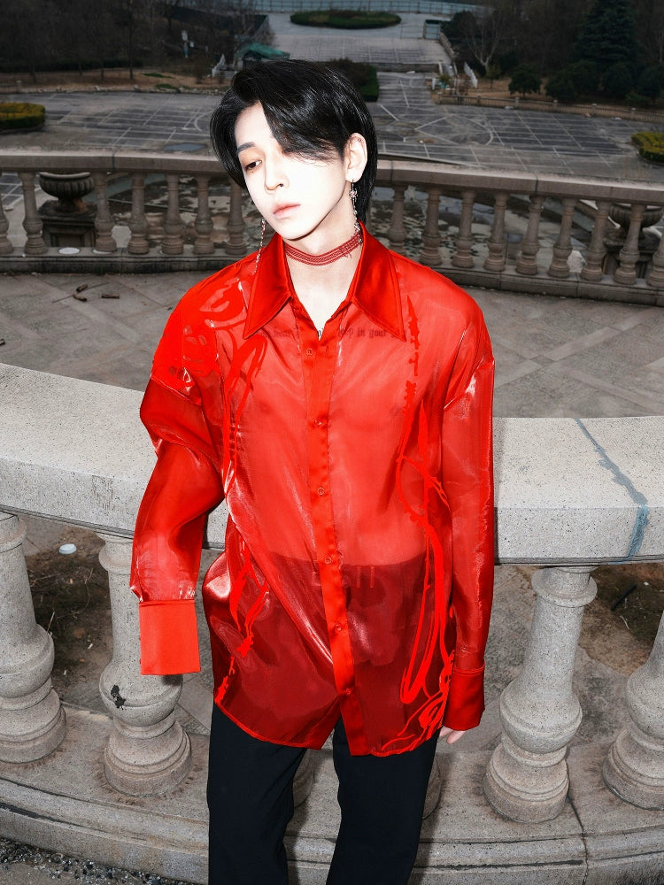 Red Sheer Glossy Statement Shirt
