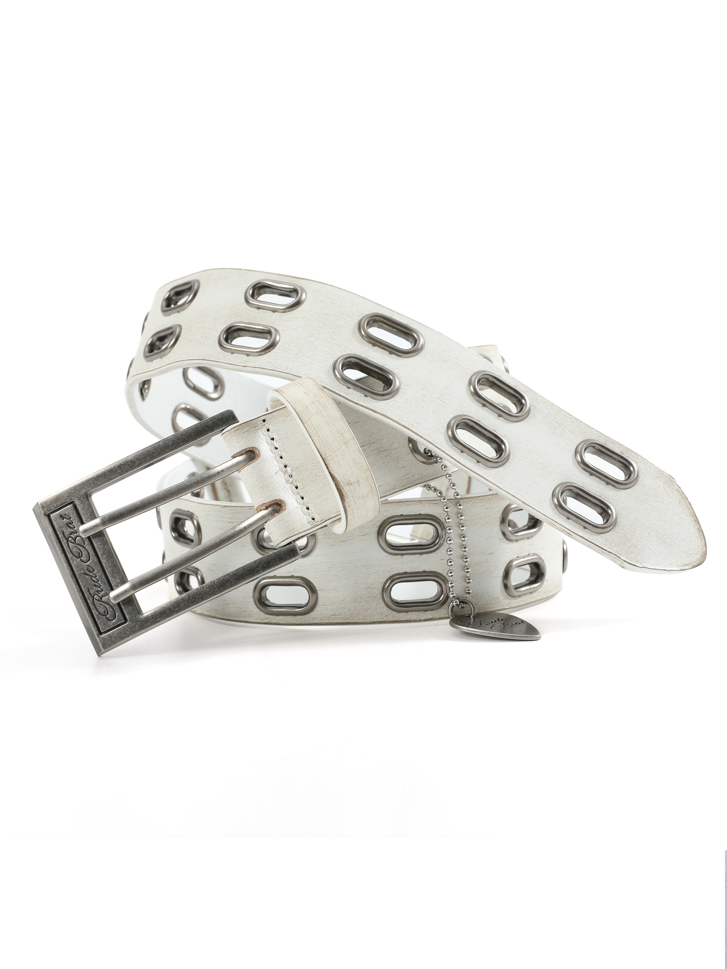 White Industrial Grommet Buckle Belt
