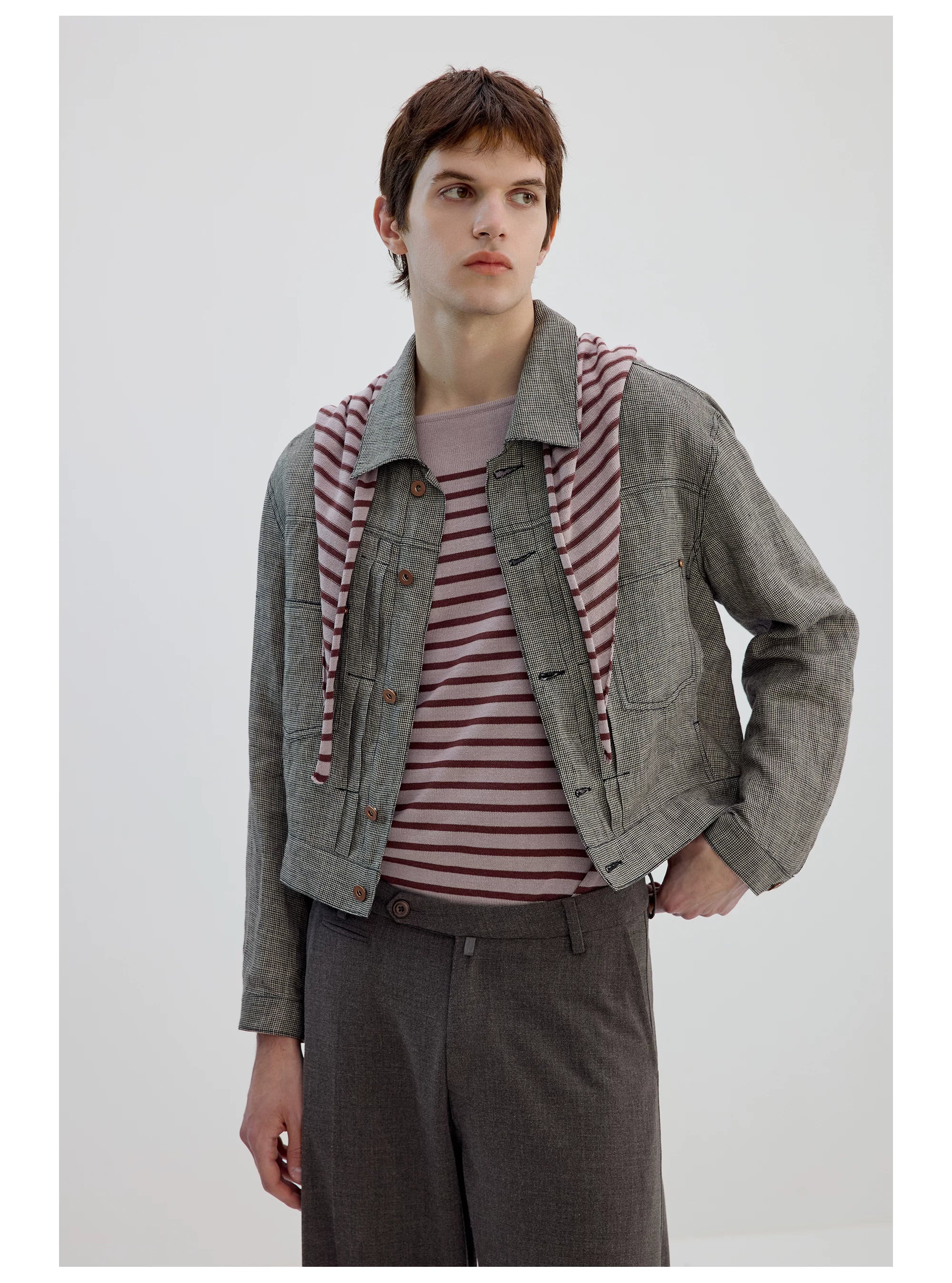 Striped Scarf-Neck Knit Top