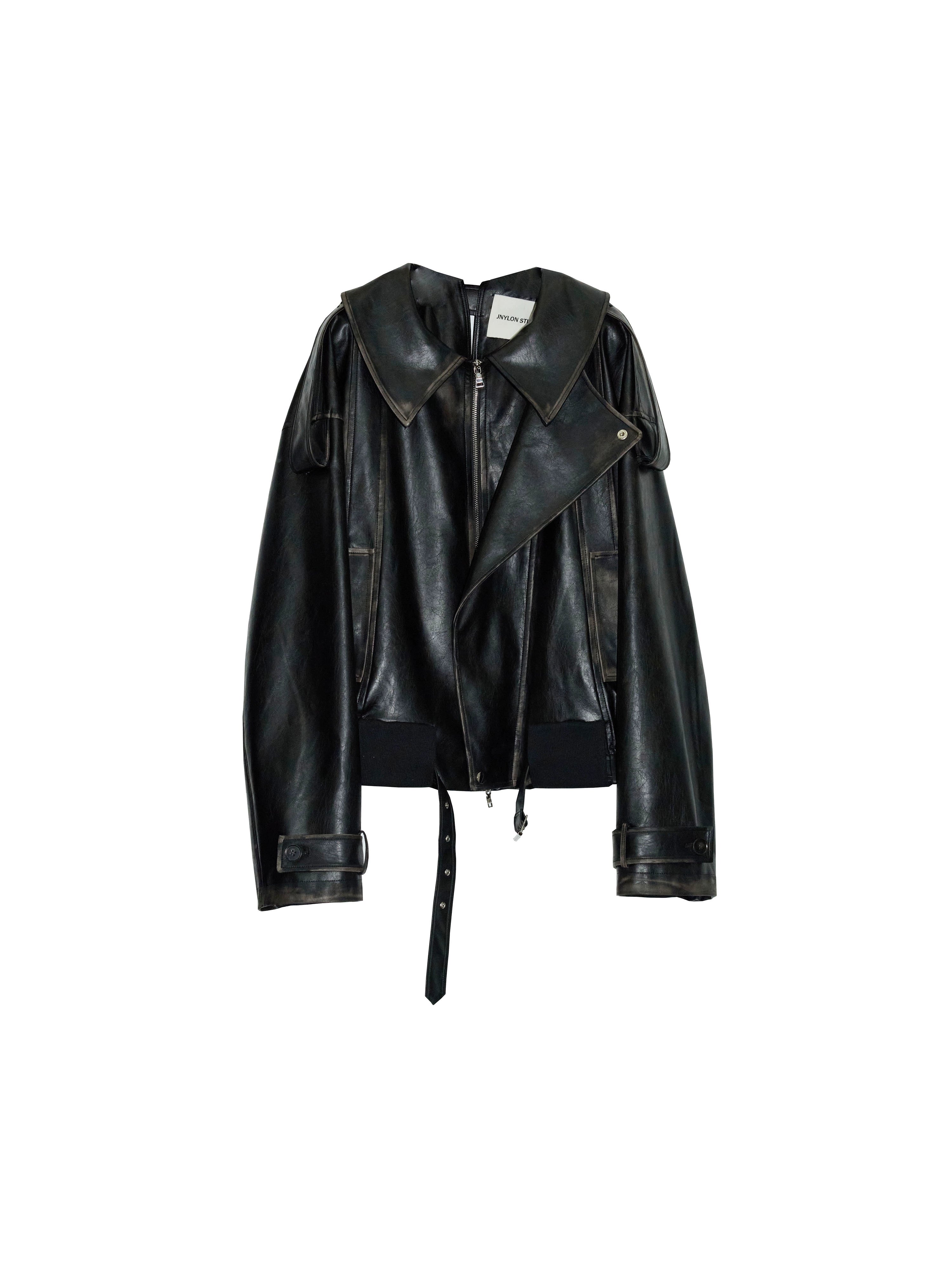 Vintage Collar Leather Moto Jacket