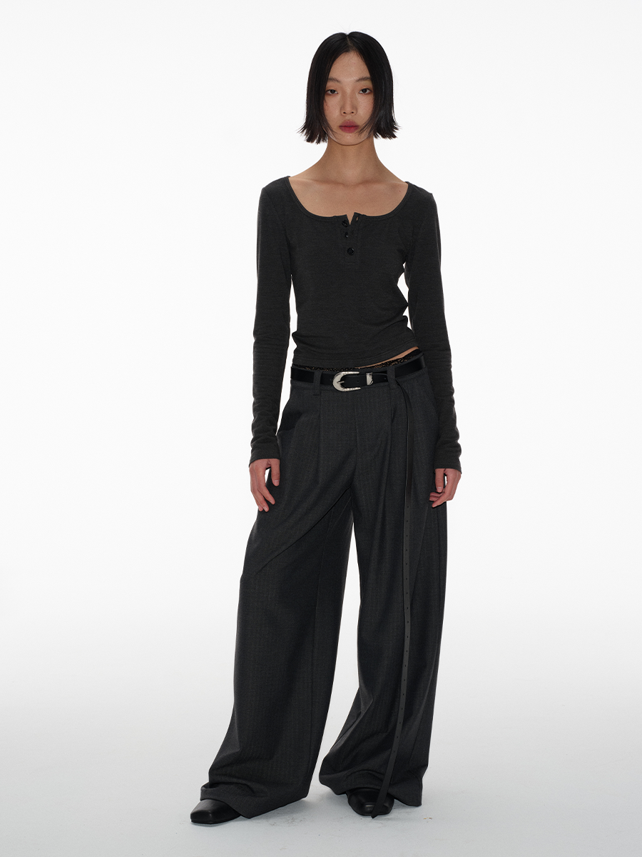 Belted Strap Tailored Wide-Leg Dress Trousers
