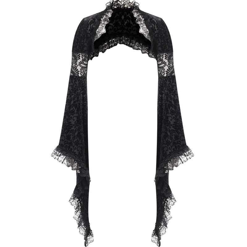 Wannathis Gothic Victorian Velvet Dress Set - Black Lace Bolero Shrug And Long Slit Dress