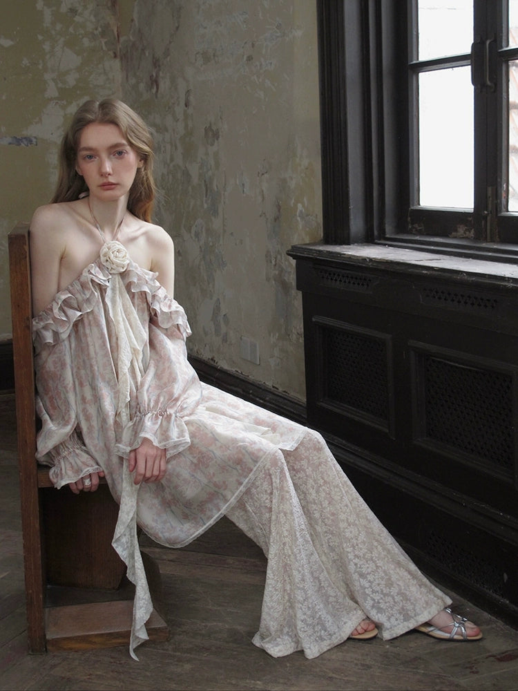 Light Pink Jacquard Flared Pants