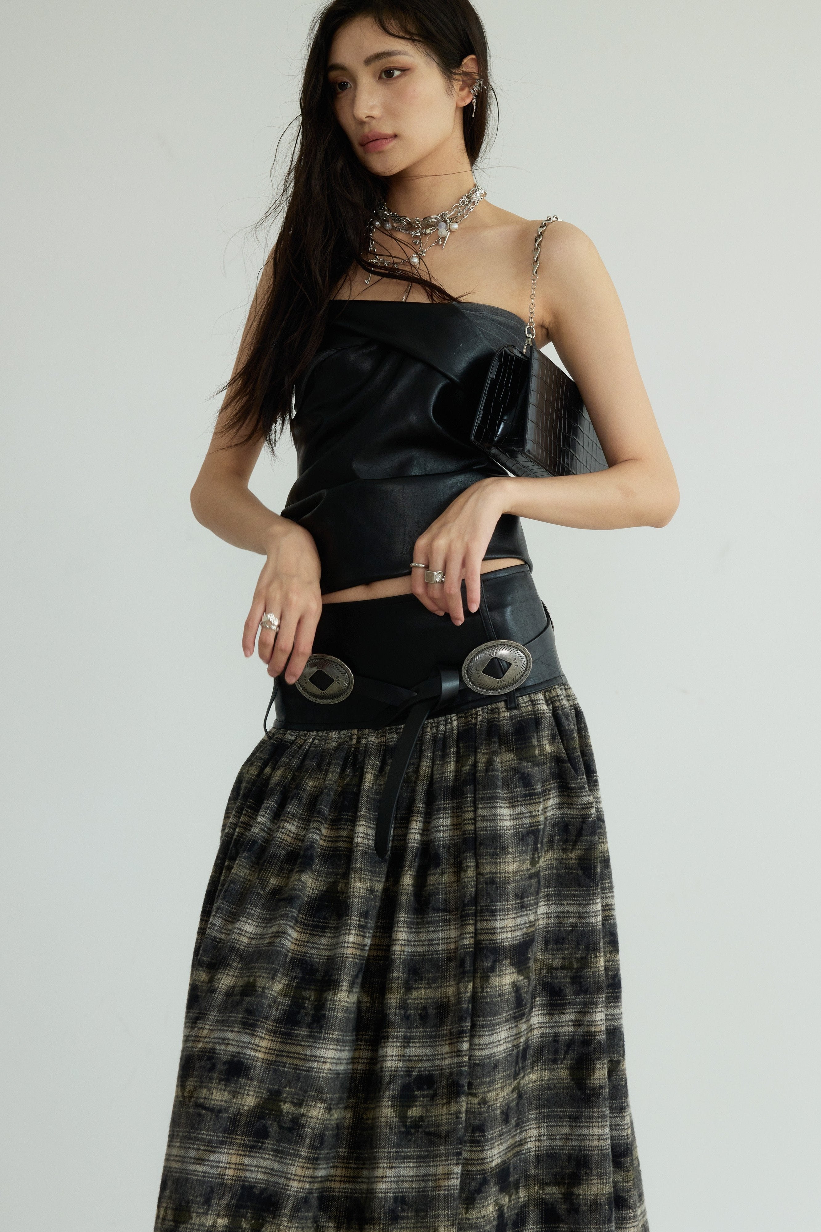 Highland Mist Plaid Maxi Skirt