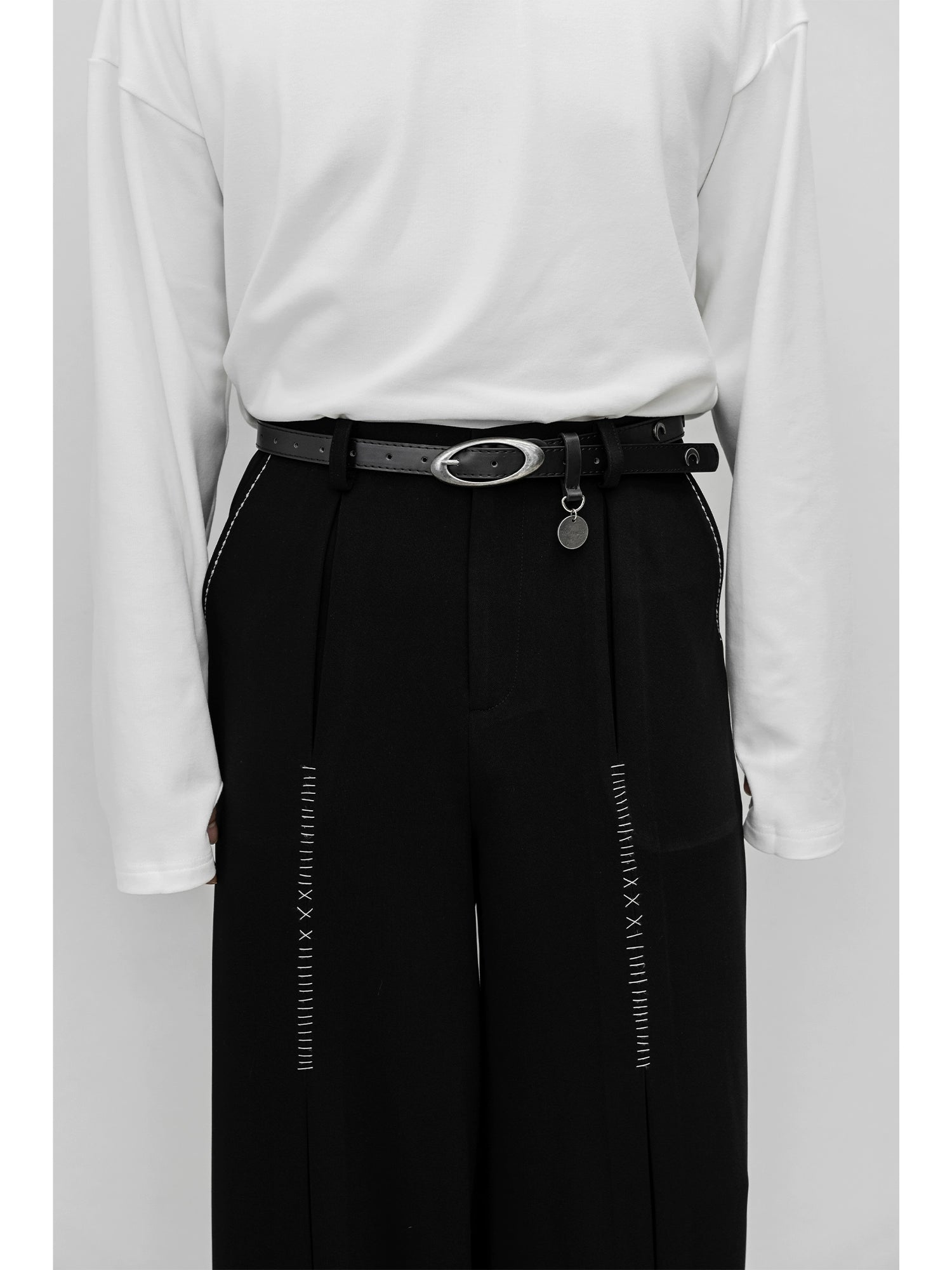 Wide-Leg Pants with Front Stitch Detailing
