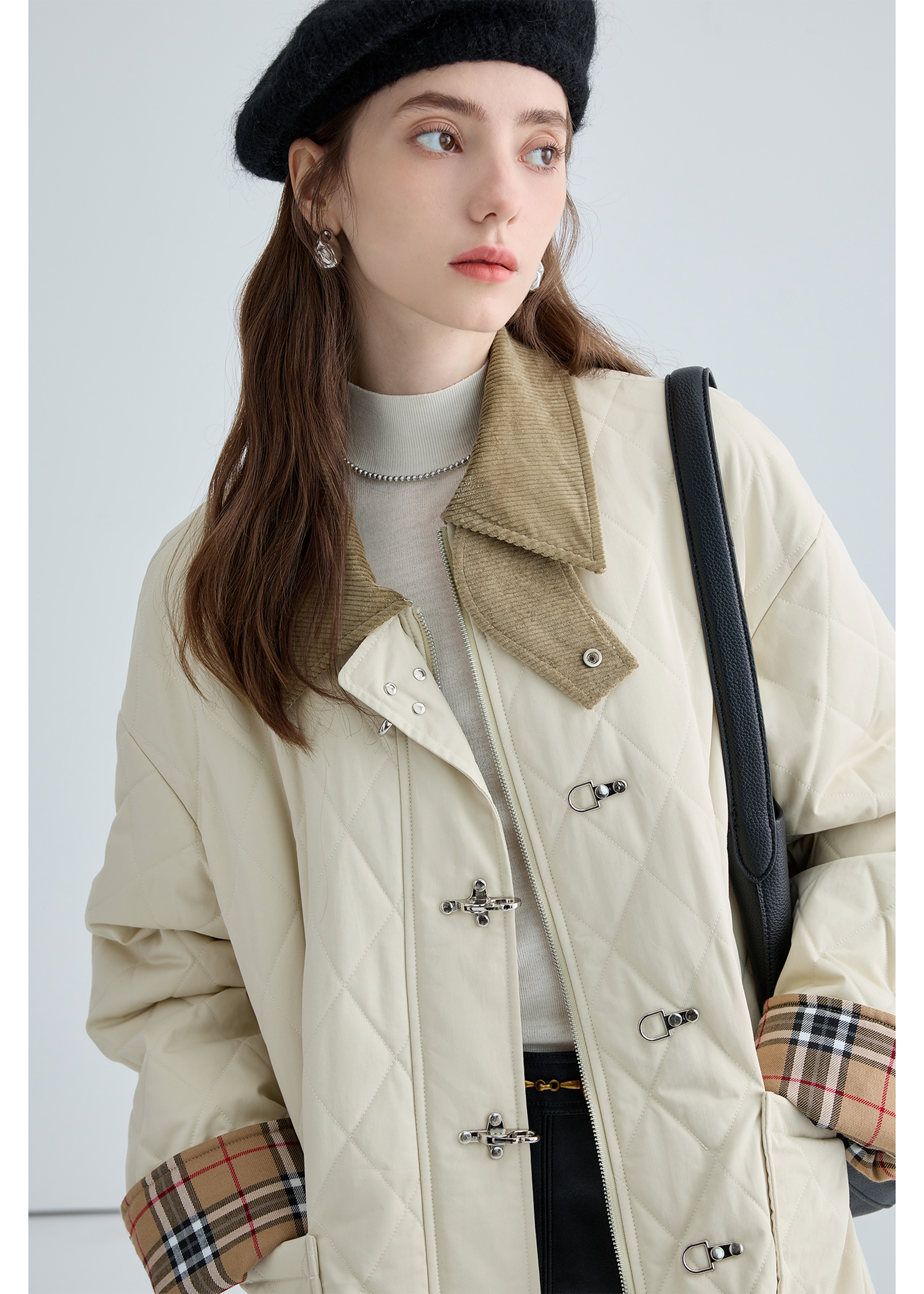 Quilted Cotton Jacket With Unique Buckle - chiclara