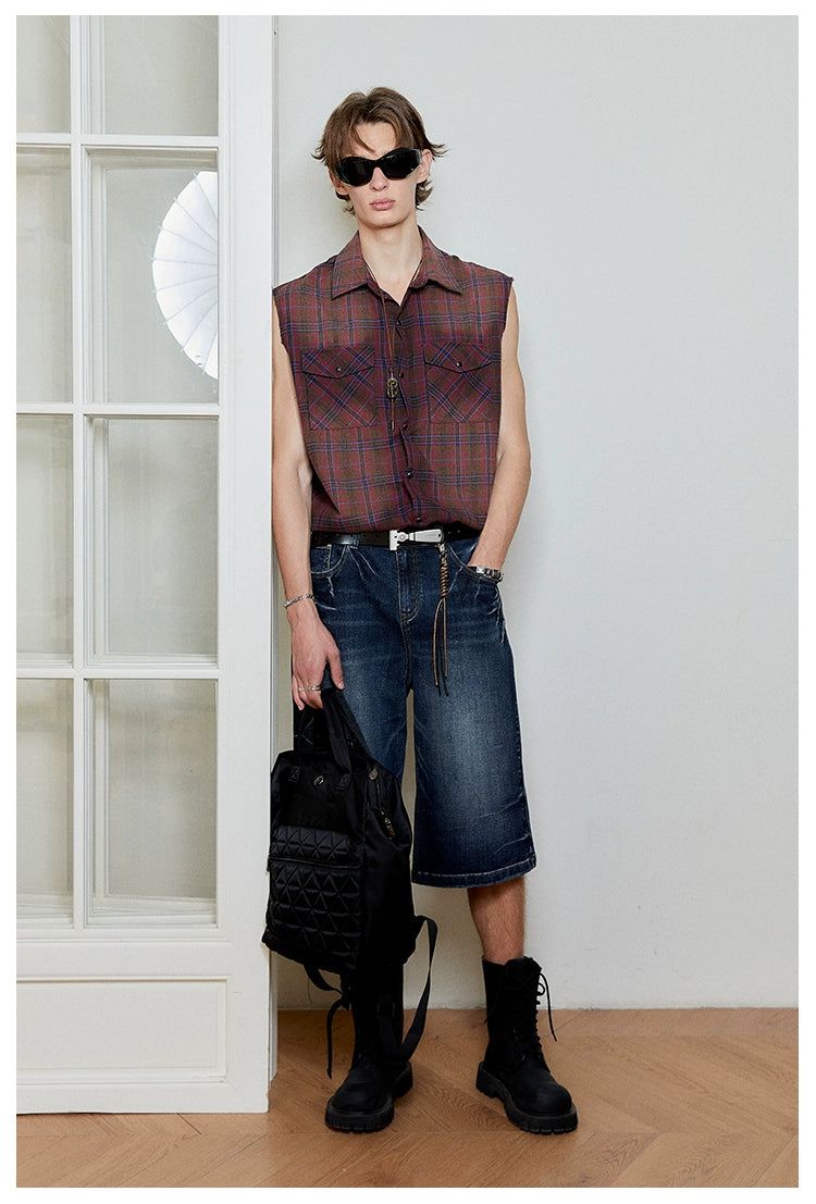 Plaid Vest with Faded Spots - chiclara