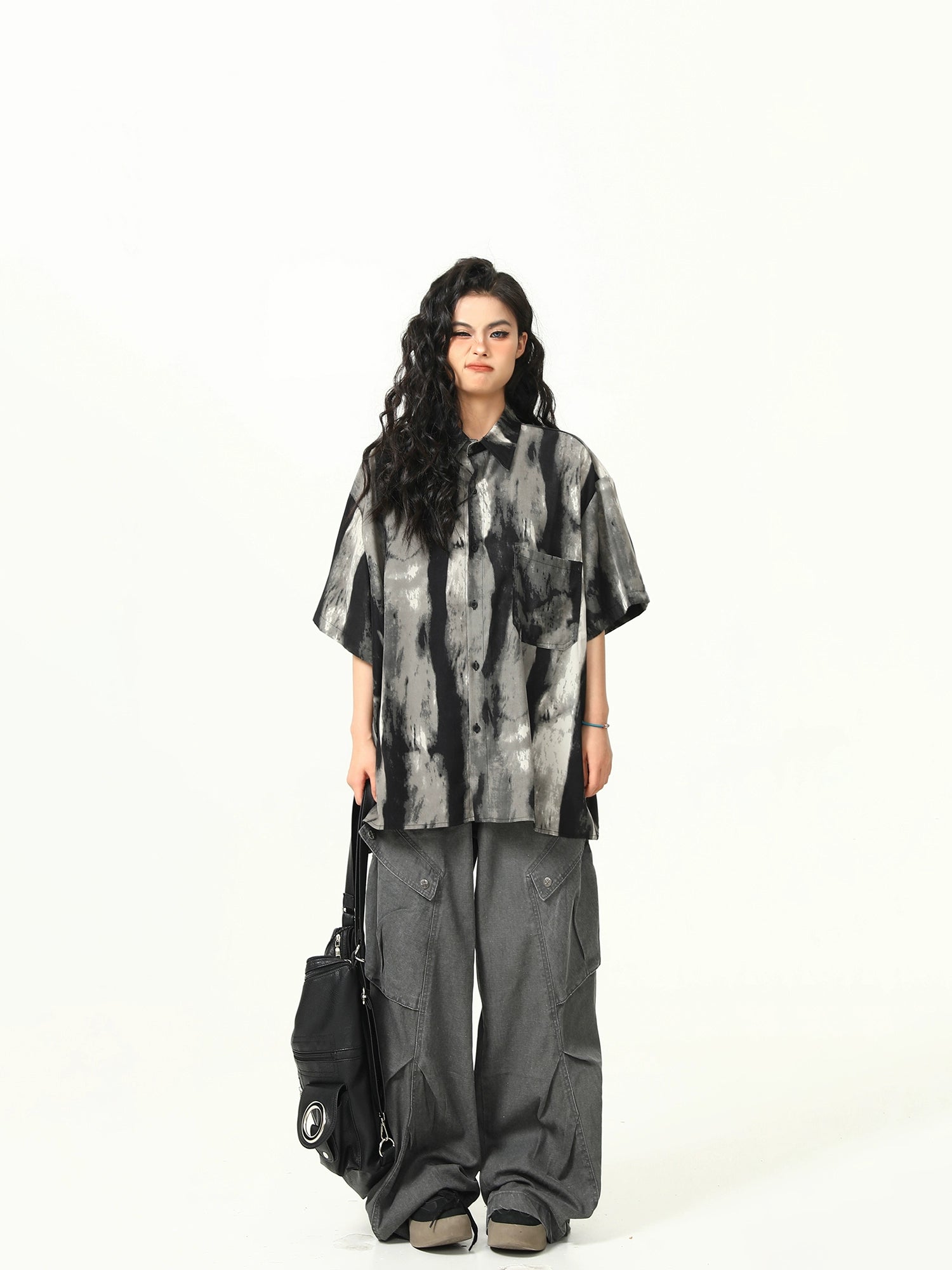 Black Monochrome Watercolor Print Shirt