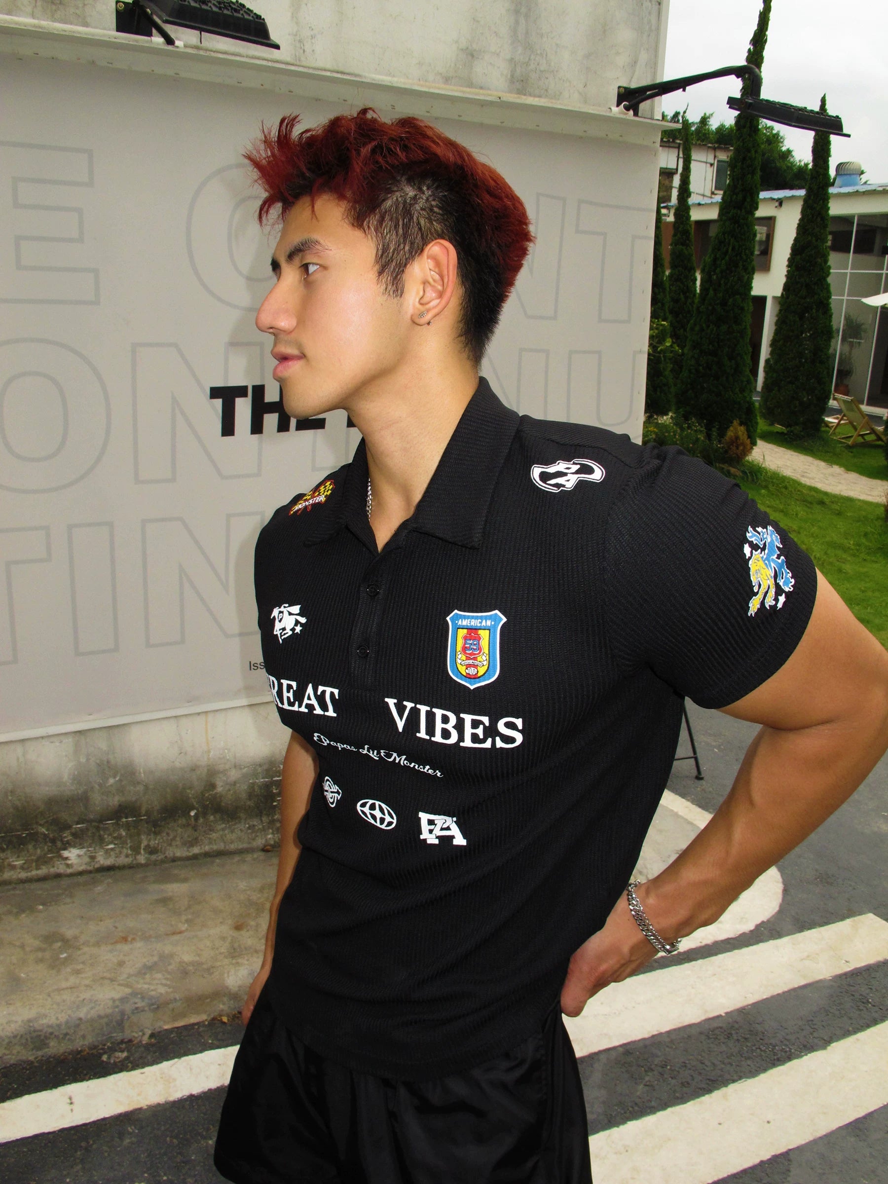 Great Vibes Black Graphic Polo Shirt