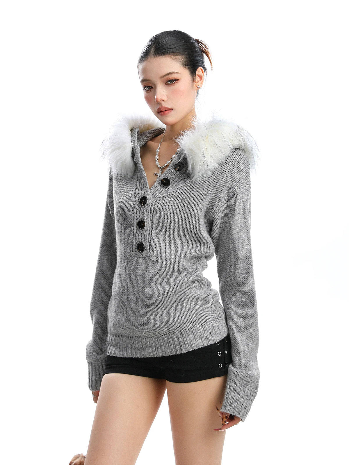 Frost Muse Faux Fur Collar Knit Sweater