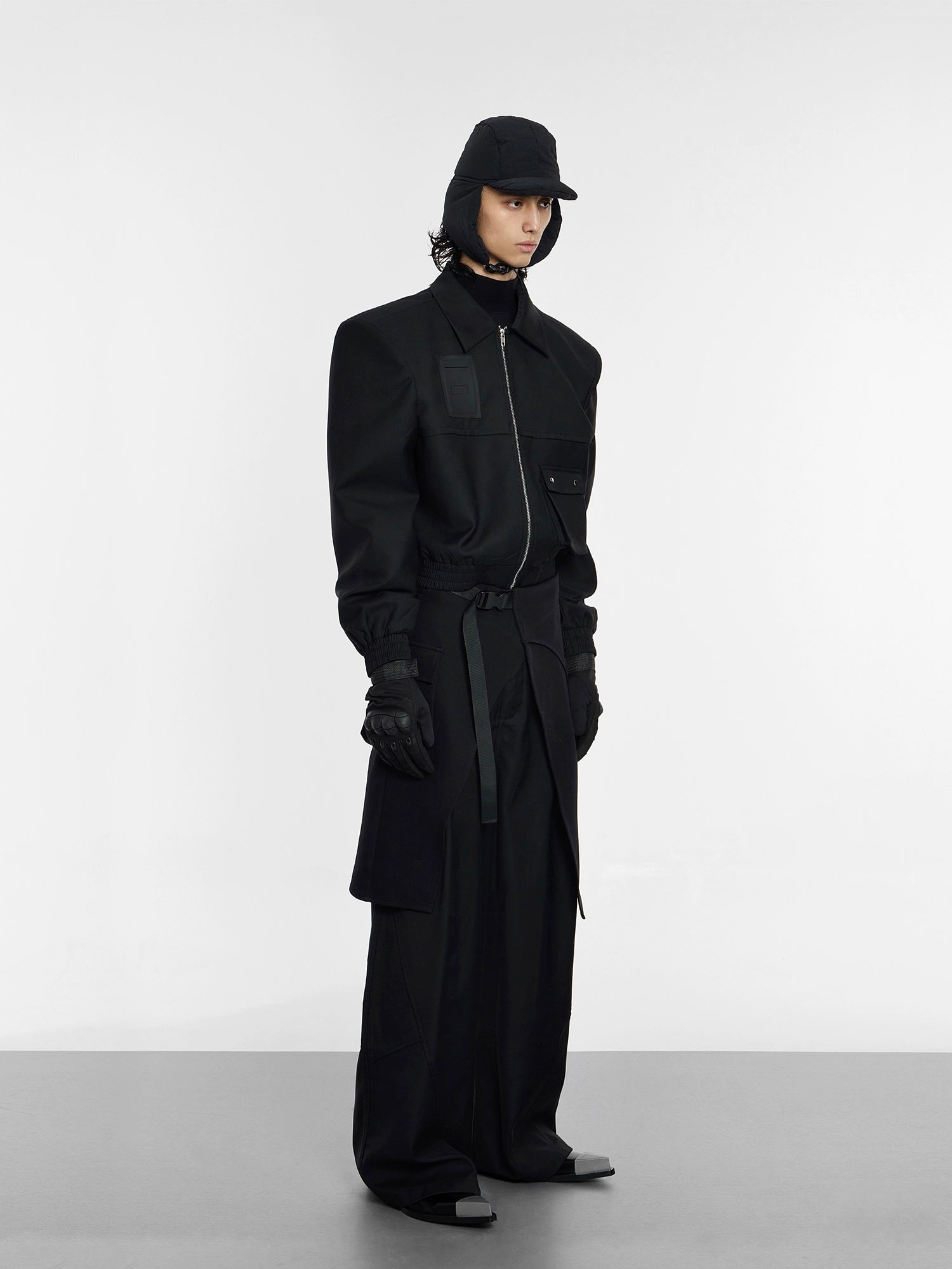 Black Utility Zip Bomber Jacket