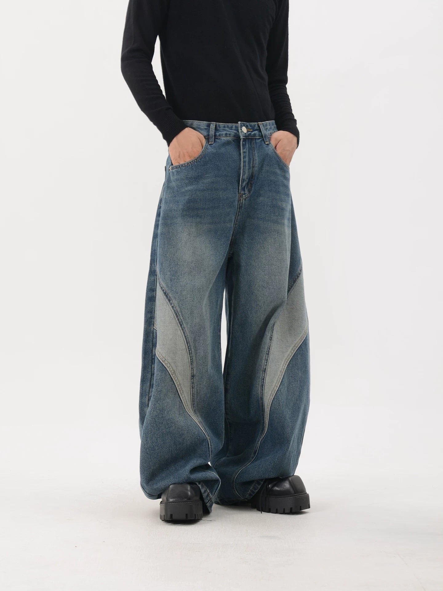 Tidal Arc Paneled Wide Jeans