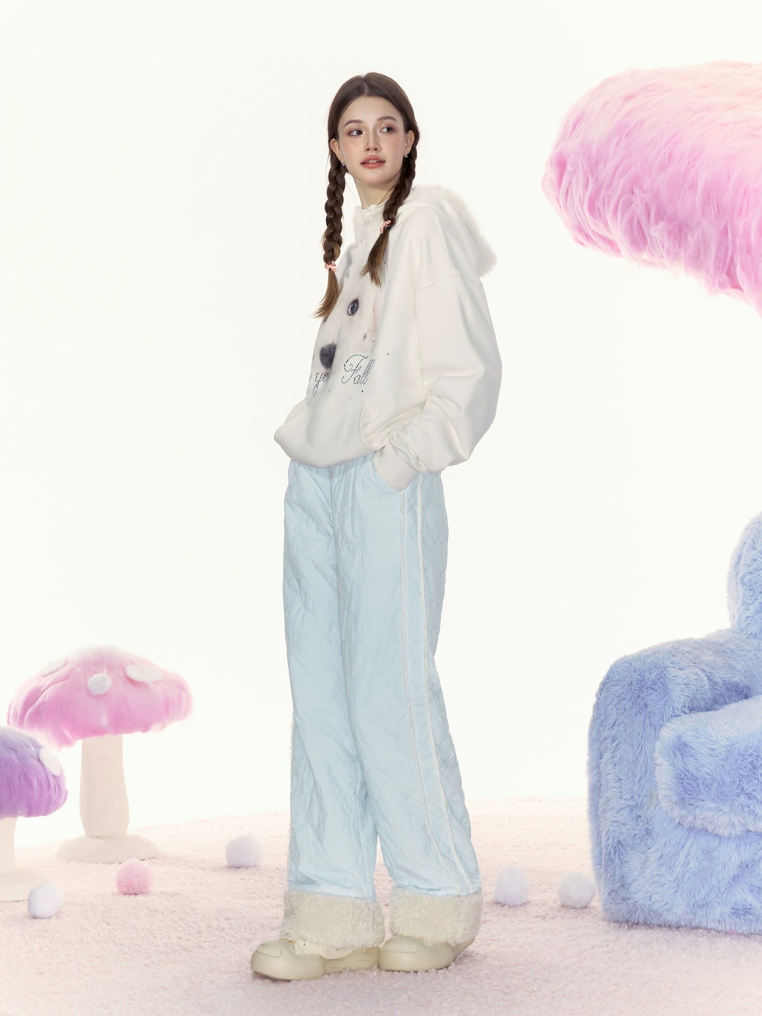 Sherpa-Lined Pink Track Pants